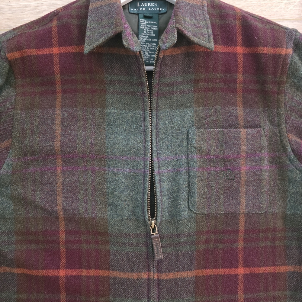 PRISTINE Lauren Ralph Lauren Plaid Jacket Shacket Size Small Suede Elbow Patches - Picture 9 of 11